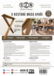 SZN Wood MASA AYAĞI X Kestane 72 Cm 60 Cm 15 cm 8559-29 Bal 2 Li TAKIM   - 4