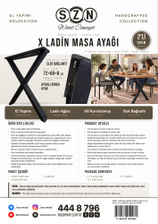SZN Wood MASA AYAĞI X Ladin 72 Cm 60 Cm 15 cm 8559-01 Siyah 2 Li TAKIM   - 5