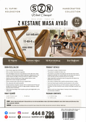 SZN Wood MASA AYAĞI Z Kestane 72 Cm 60 Cm 15 cm 8559-29 Bal 2 Li TAKIM - 5