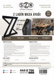 SZN Wood MASA AYAĞI Z Ladin 72 Cm 60 Cm 15 cm 8559-01 Siyah 2 Li TAKIM   - 5